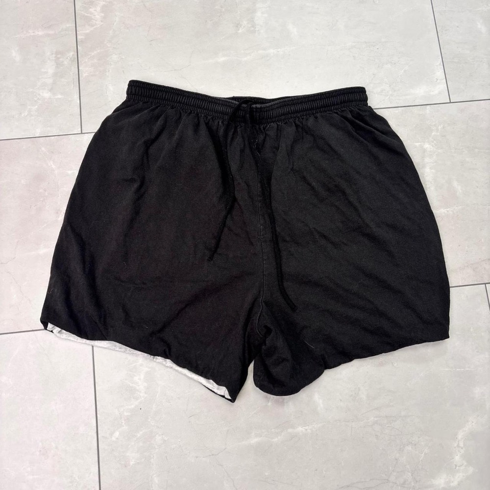 Vintage 1990s Russell Athletic Made in USA Black Sweat Shorts Side Stripe XL